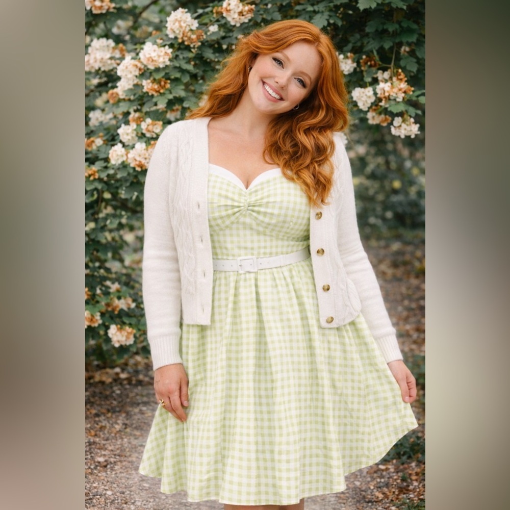 Torrid Retro Chic Green & White Gingham Twist-Front Swing Dress, 2X, NWT! - Picture 11 of 15